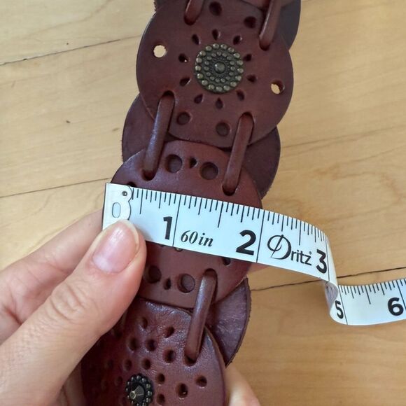 Fossil Dark Brown Leather Concho Western Studded Boho Front Tie Belt L - Picture 10 of 16